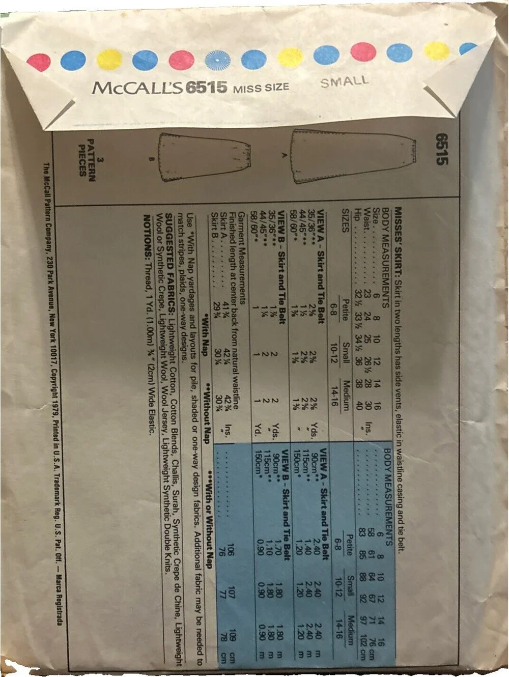 Sewing Pattern New Cut McCalls 6515 Size Small